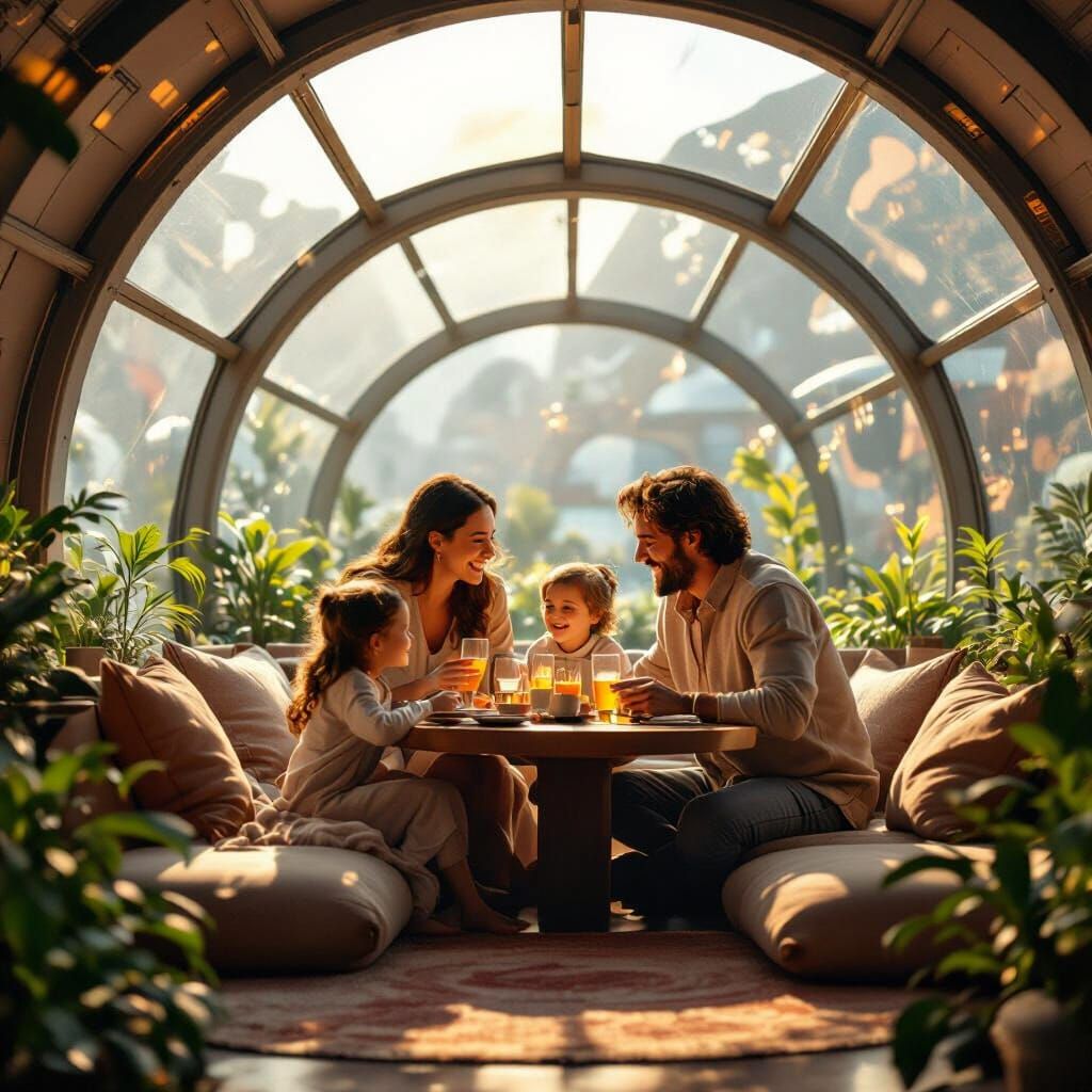 Joyful Family Birthday in Mars Biodome 2099