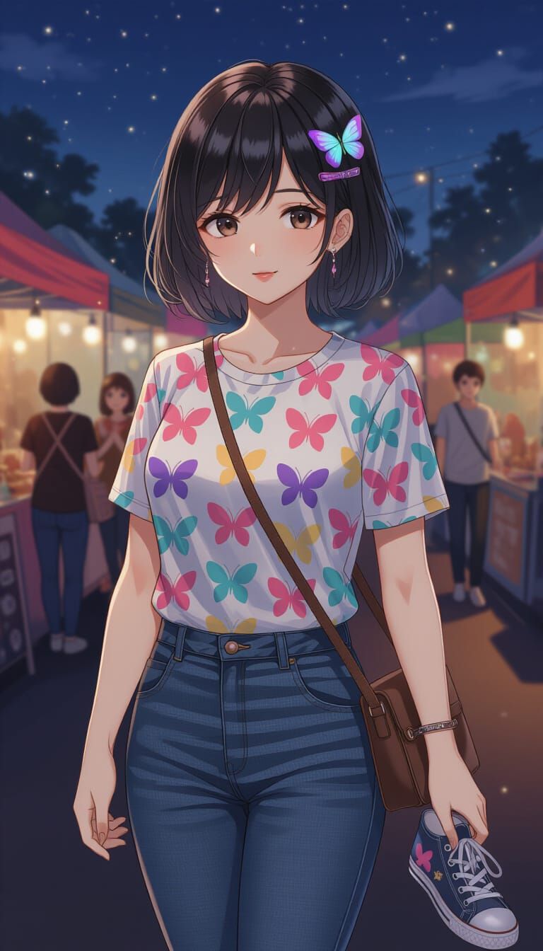 Anime Thai Woman in Night Market