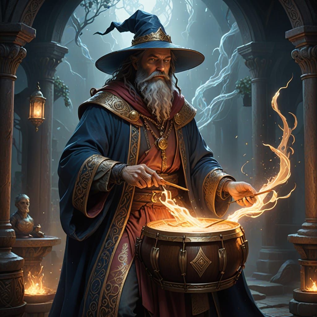 Ethereal Drummer in Whimsical Fantasy Art