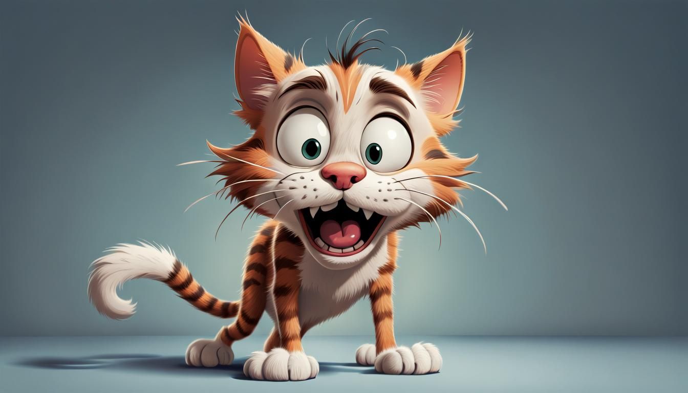 Startled Cat with Bushy Tail in Cartoon Style