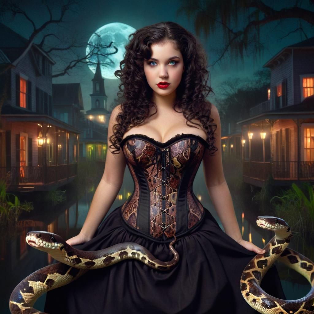 New Orleans Witch Casting Spells in Bayou