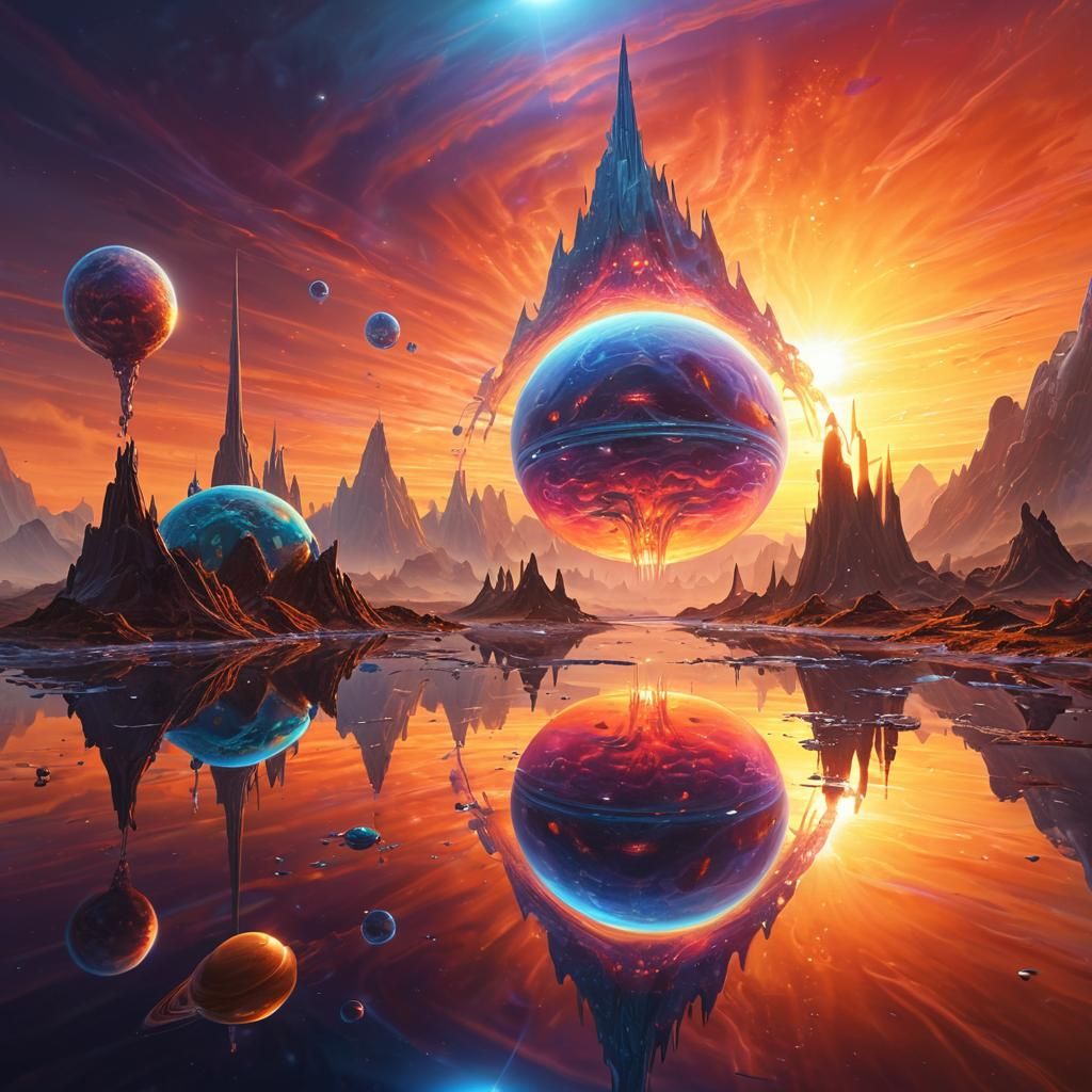 A alien planet and  sunrise. 24k resolution , hyper detailed...