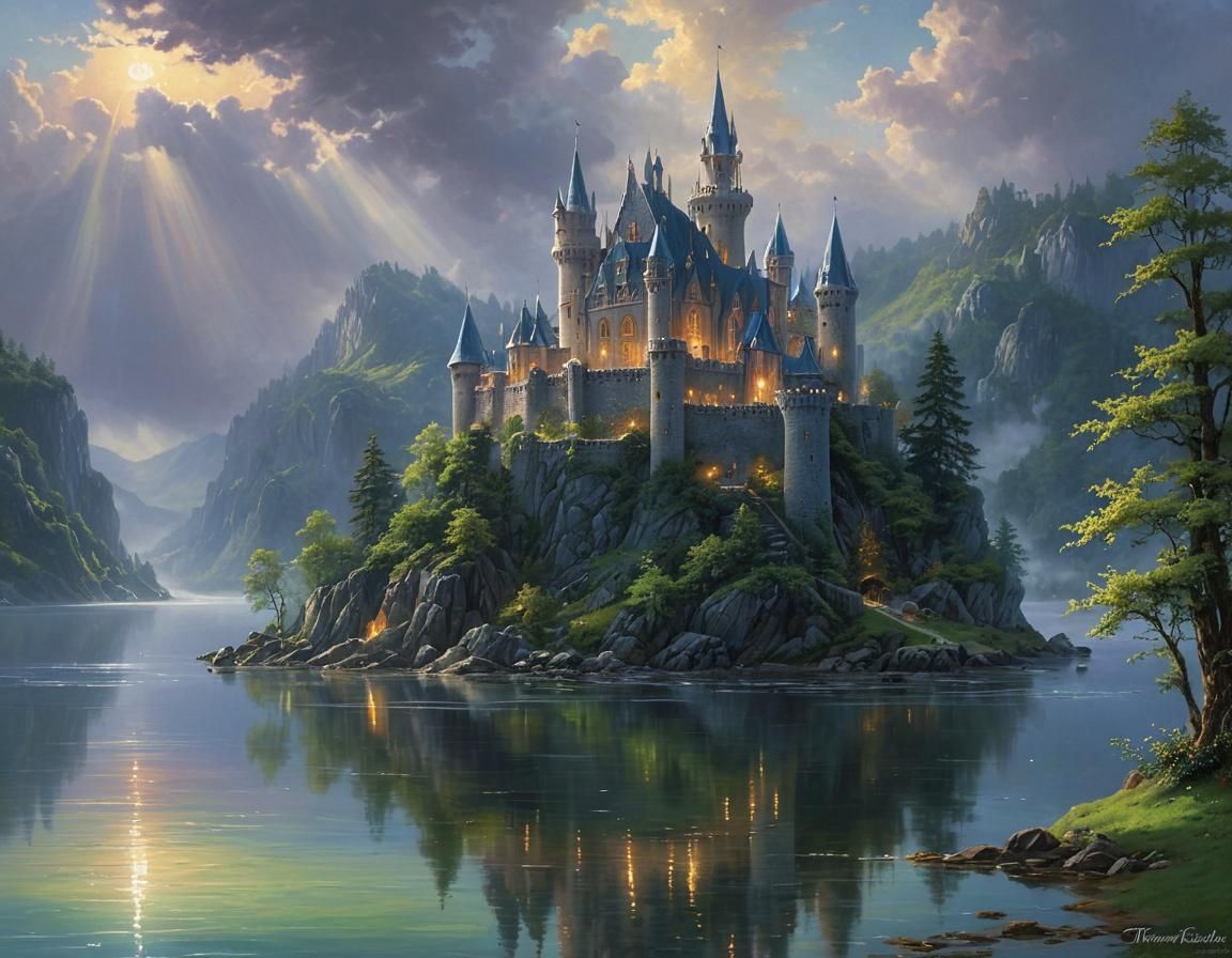 Fairytale Castle on Island in Silver Lake