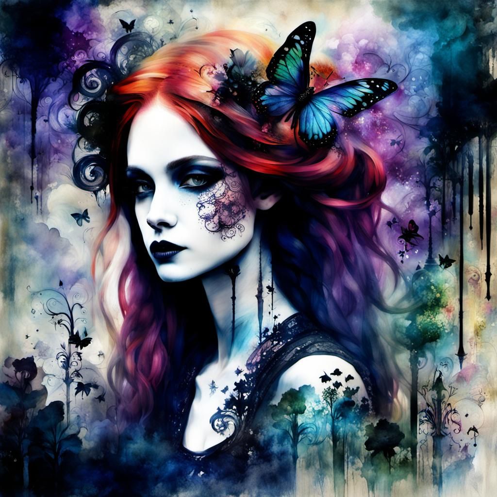 Gothic Fairy Tale Redhead in Belle Époque Graffiti