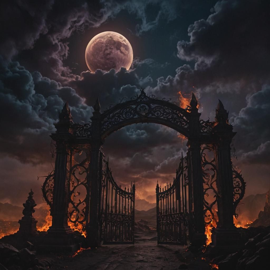 Black Moon Over Hellish Gates: Surreal Matte Painting