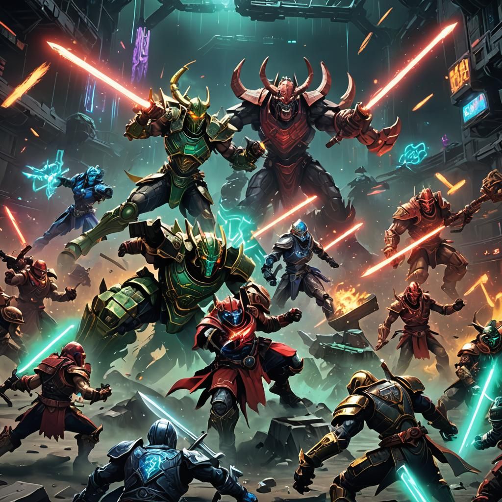 Androids Clash in Dystopian Arena: Digital Matte Painting