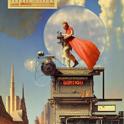 Retrofuturistic Digital Matte Painting in 1950s Style