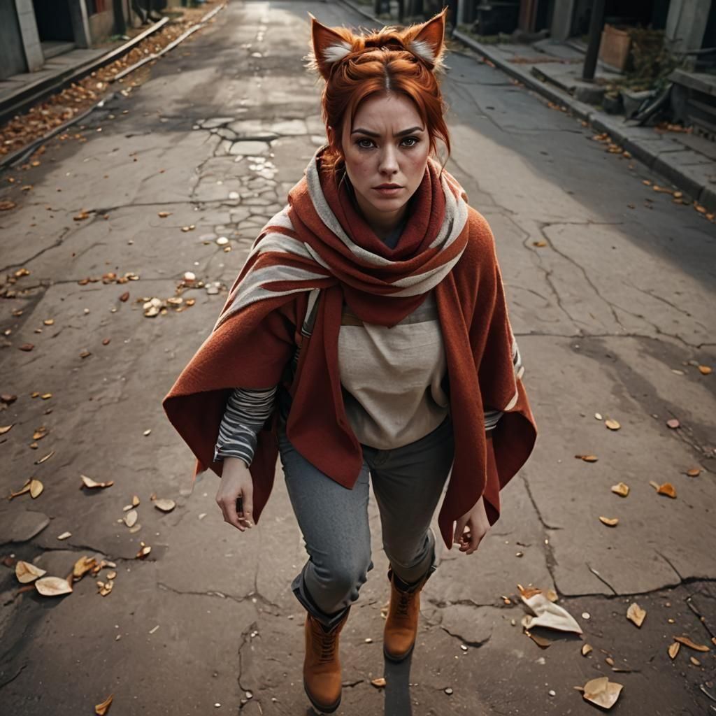 Sci-Fi Girl with Cat Features in Action Pose