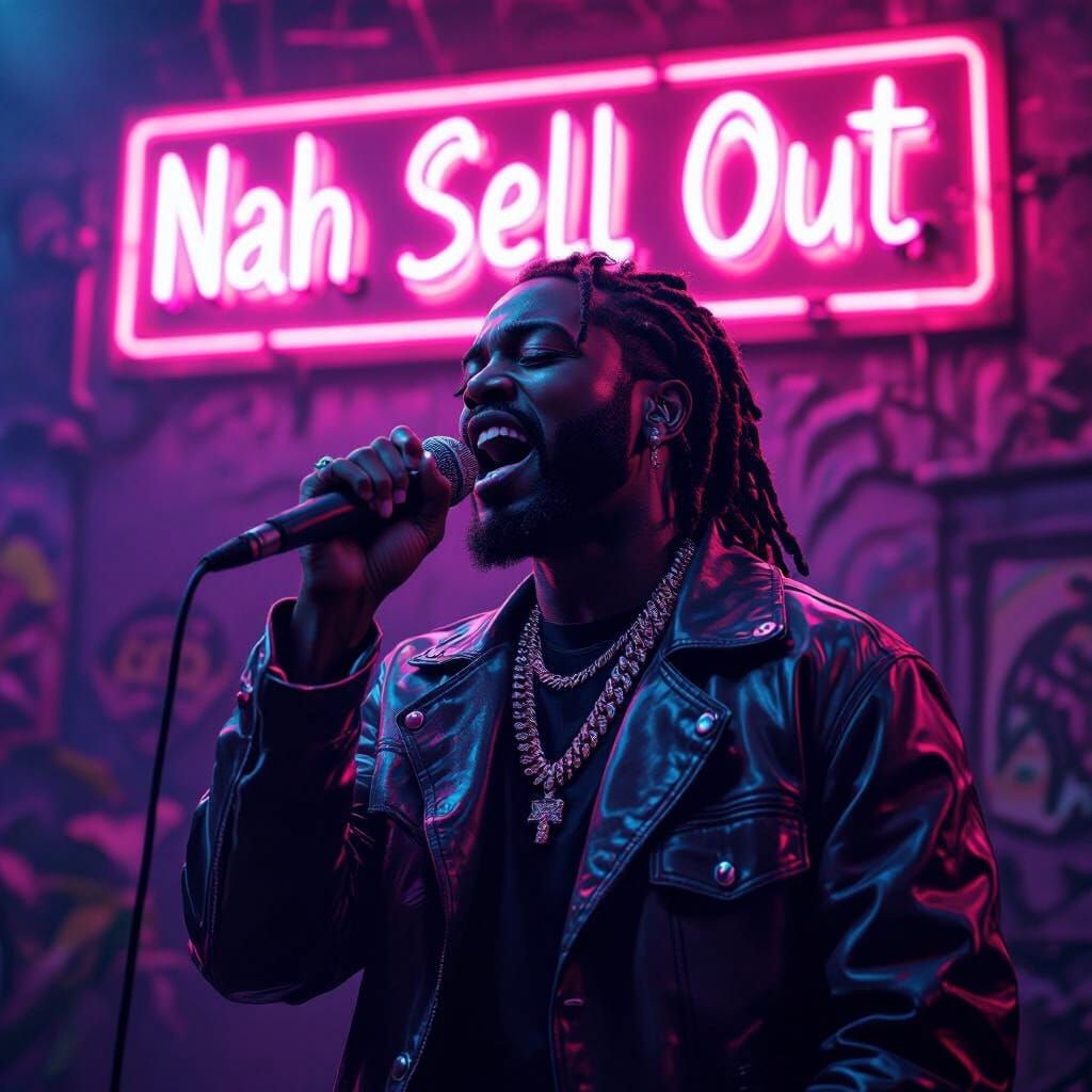 Khago Singing Passionately with Neon Sign in Detailed Matte ...