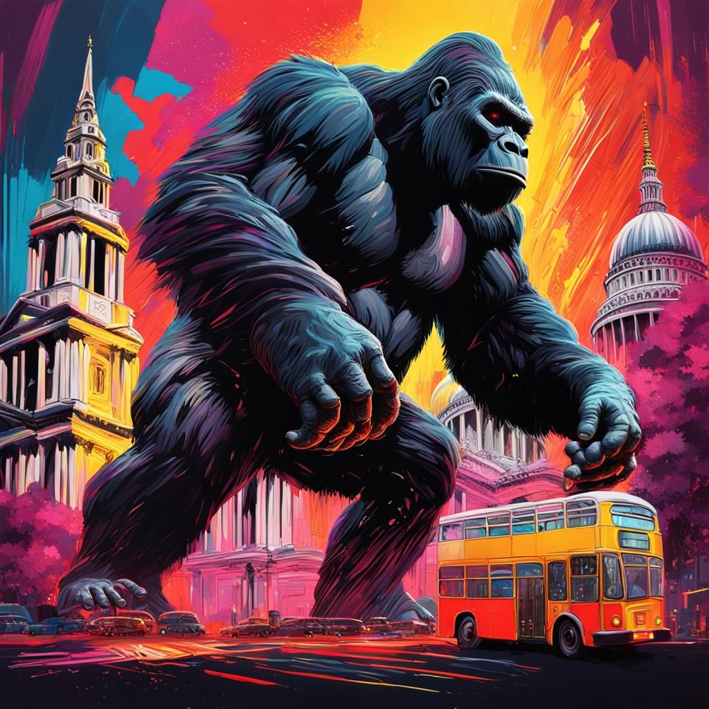 King Kong Destroys London in Art Deco Style