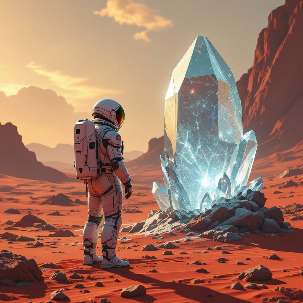 Astronaut Discovers Pulsating Crystal on Alien Planet