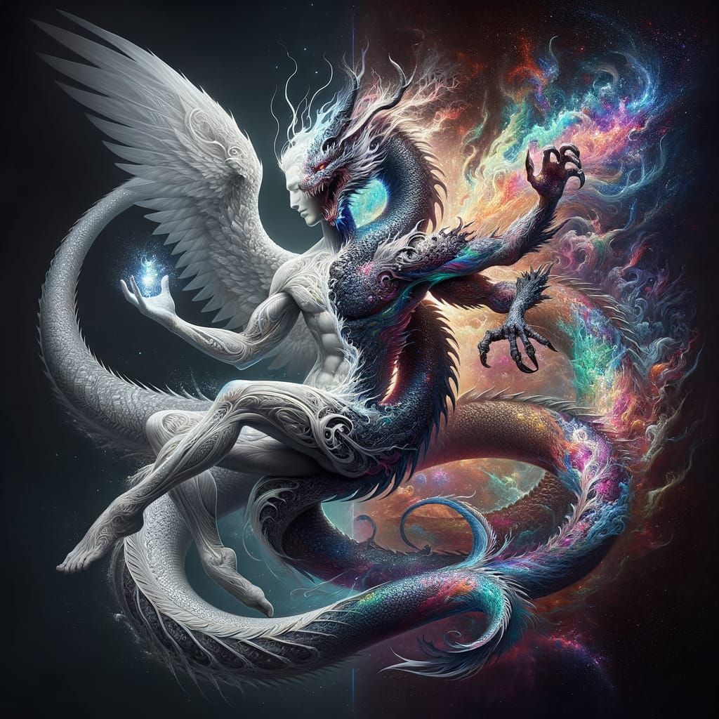 Chromatic Dragon-Human God of Good and Evil