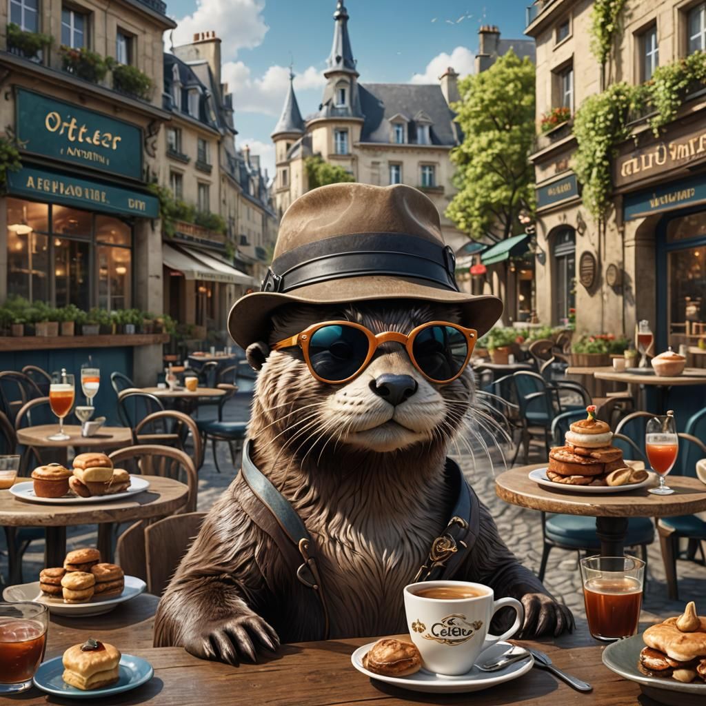 Otter in Paris: Sunglasses, Hat, and Eiffel Tower