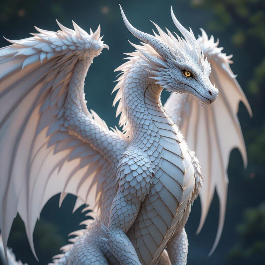 Hyperrealistic White Dragon With Angel Wings