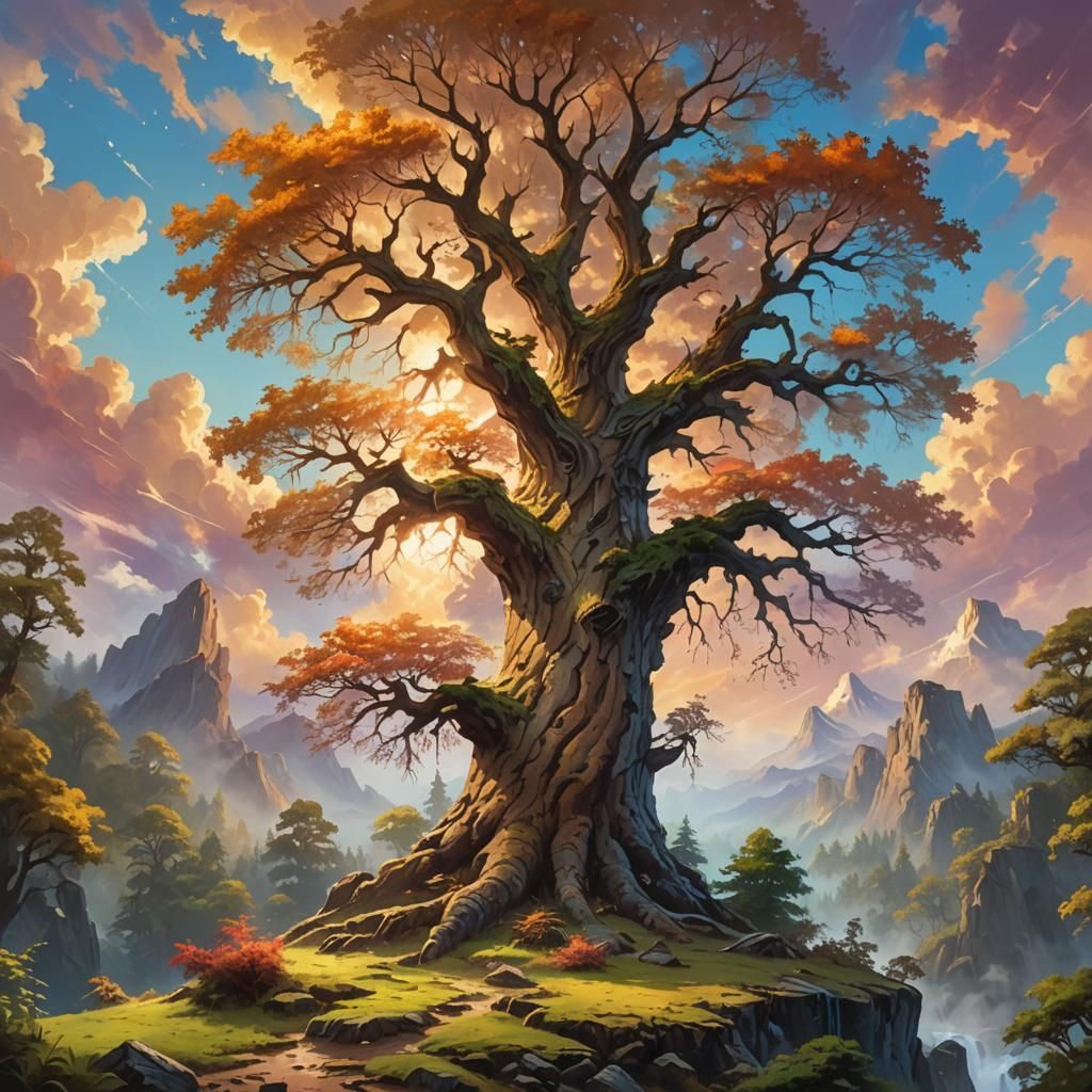 Ancient Tree Holds Up Sky: Fantasy Landscape