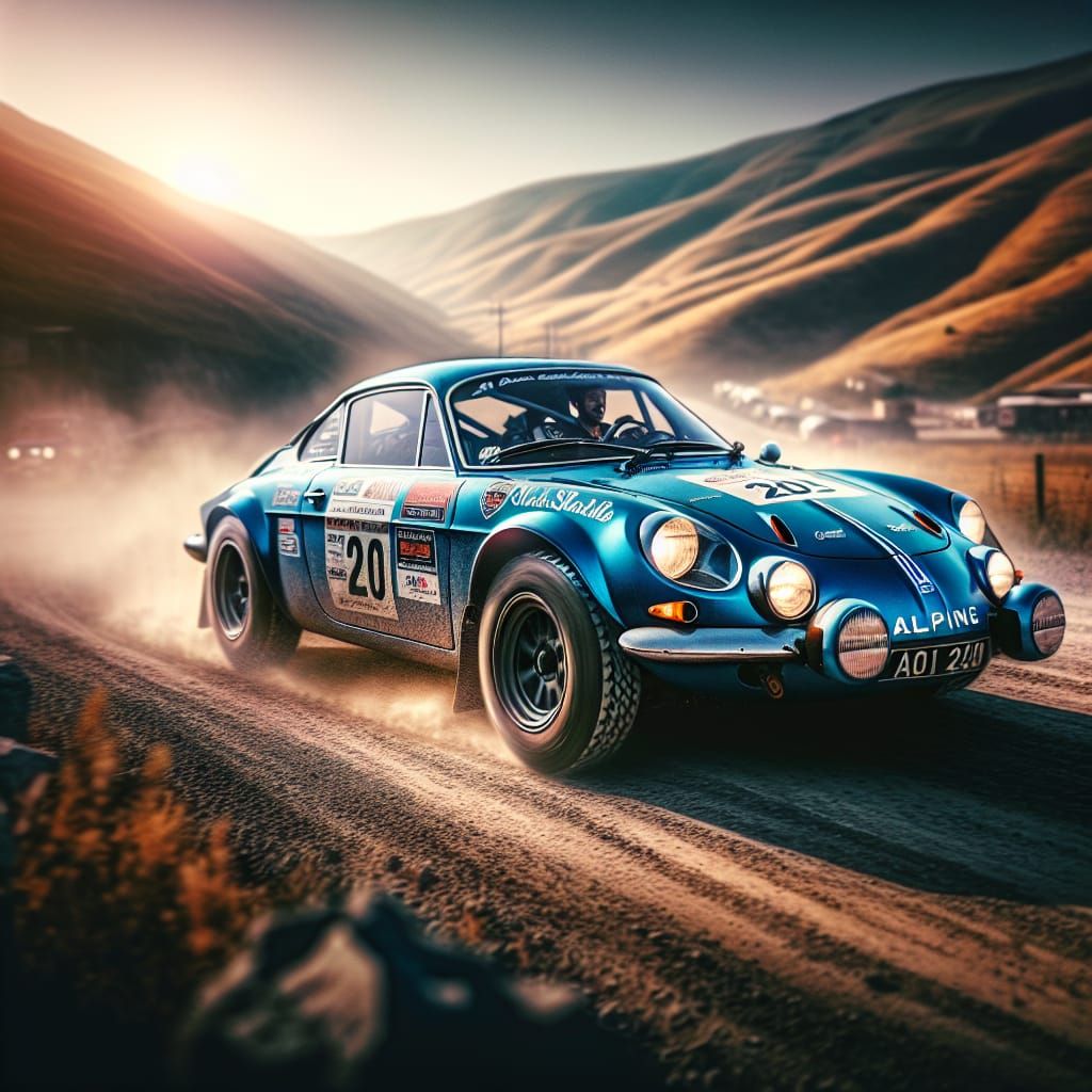 Alpine A110 Rally Race Through Rugged Landscape
