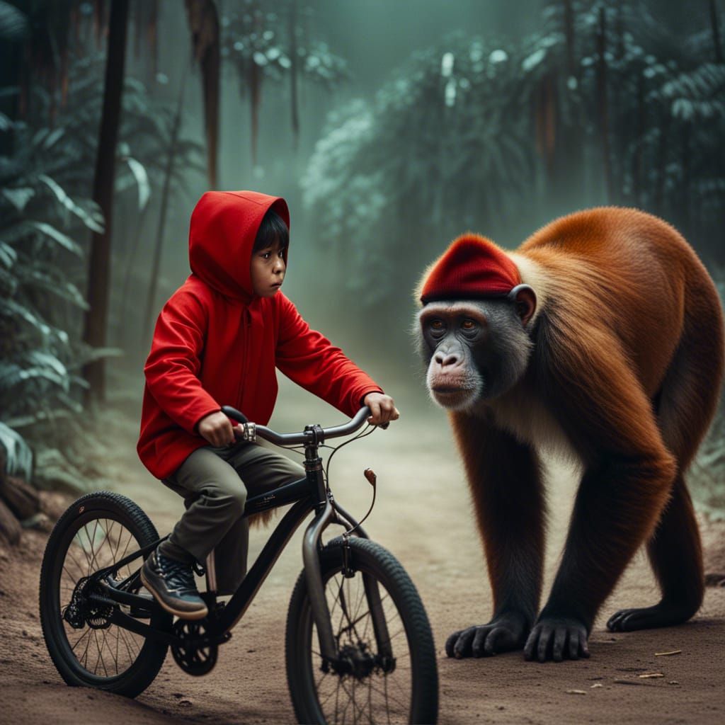 Boy and Monkey Ride: Grainy Provia Film Style