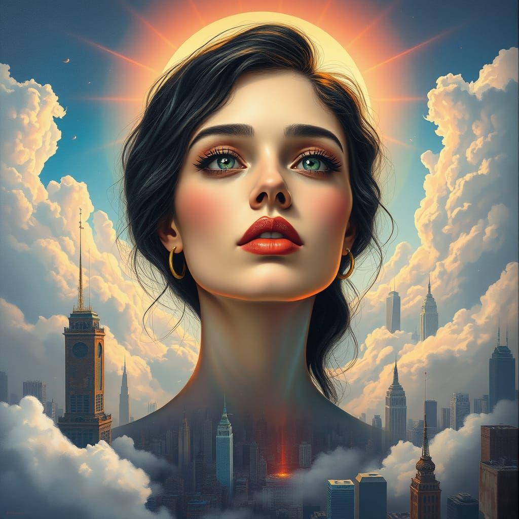 Divine Surrealist Portrait in Heavenly Neon Light