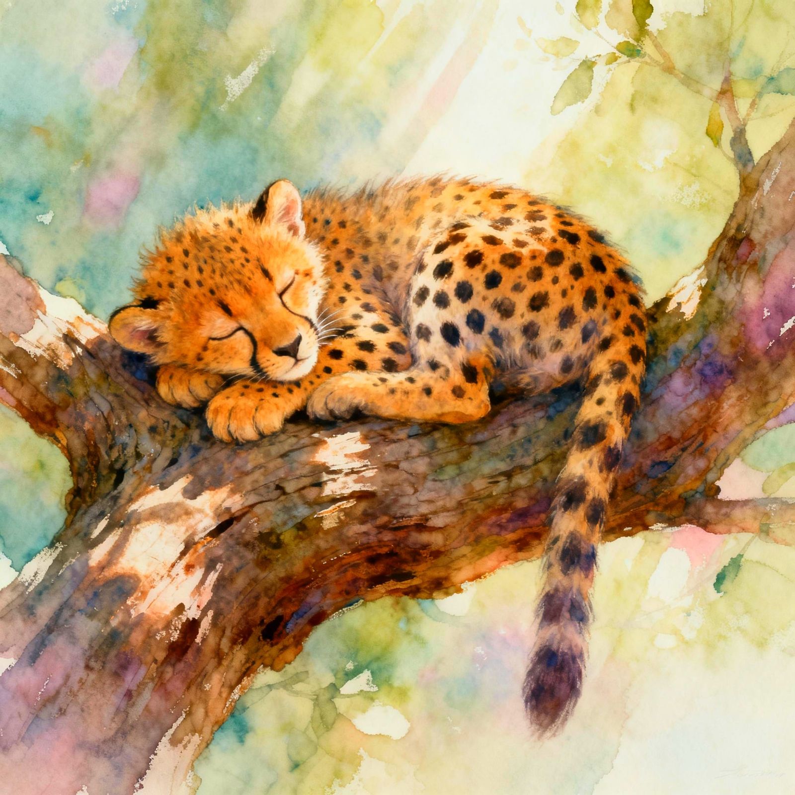 Peaceful Sleeping Cheetah on Branch
