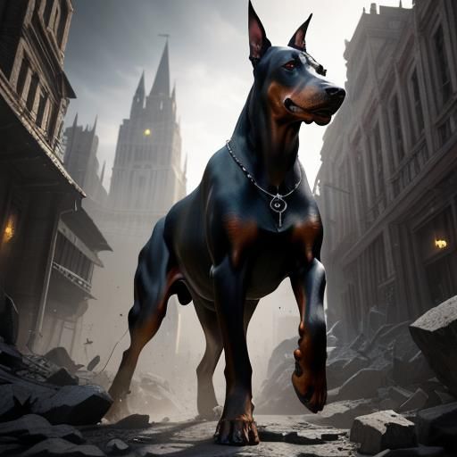 Doberman in Dark Night: 3D Game Cinematic