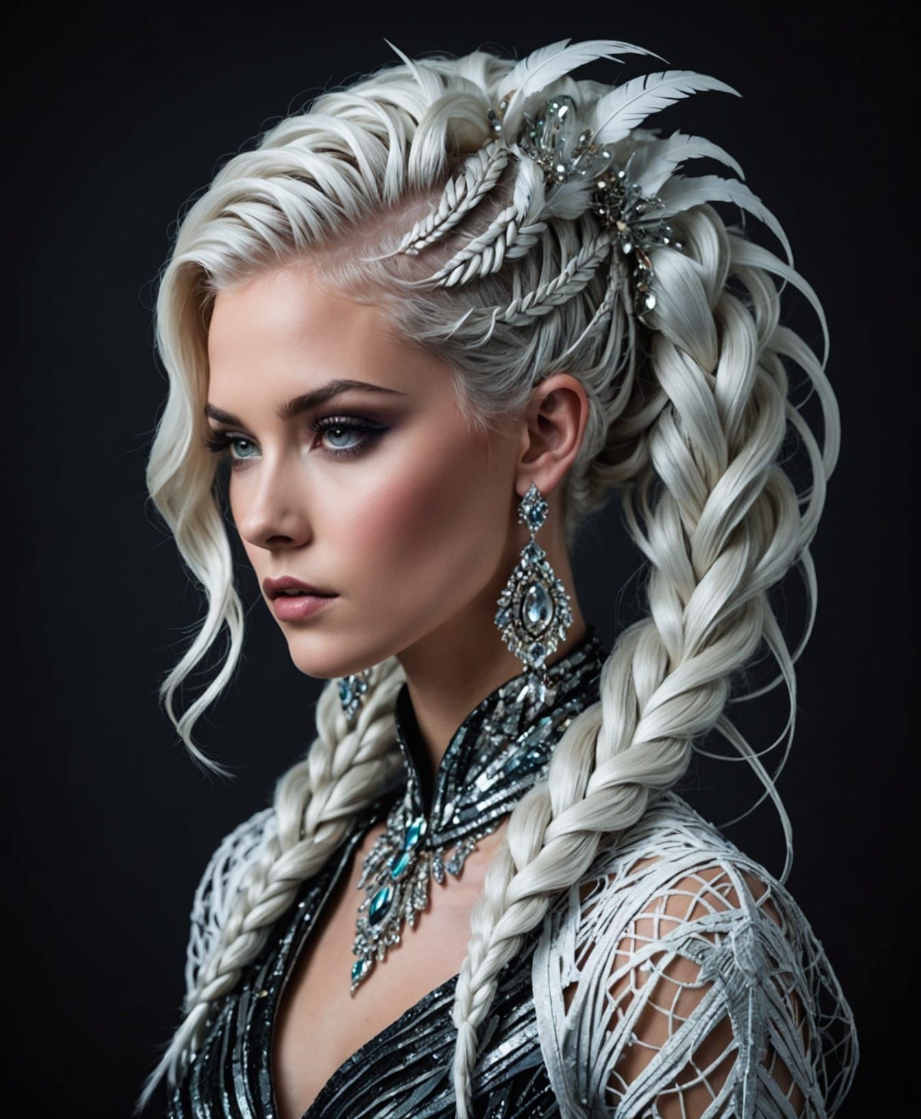 Showgirl's Unusual White Hairstyle in 3D Fantasy