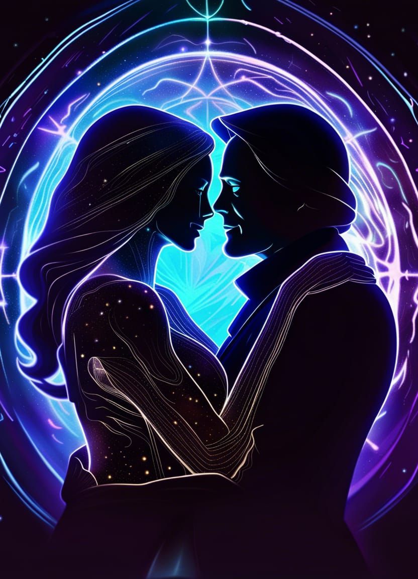 Widow Embracing Holographic Spirit of Husband