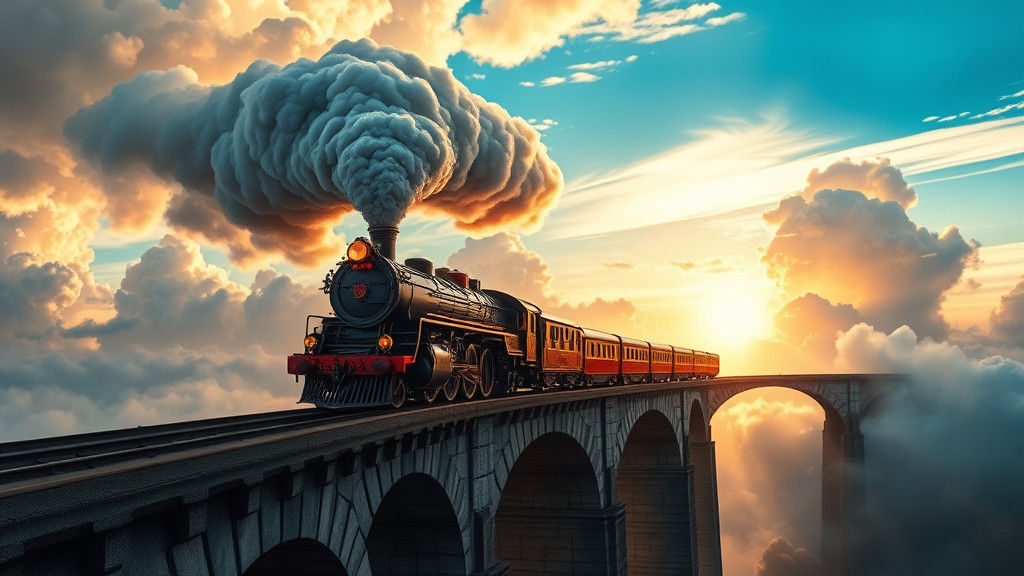 Majestic Steam Locomotive in a Dreamlike Sky