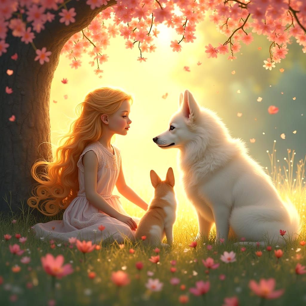 Gorgeous Blond Elves in Enchanted Garden Scene