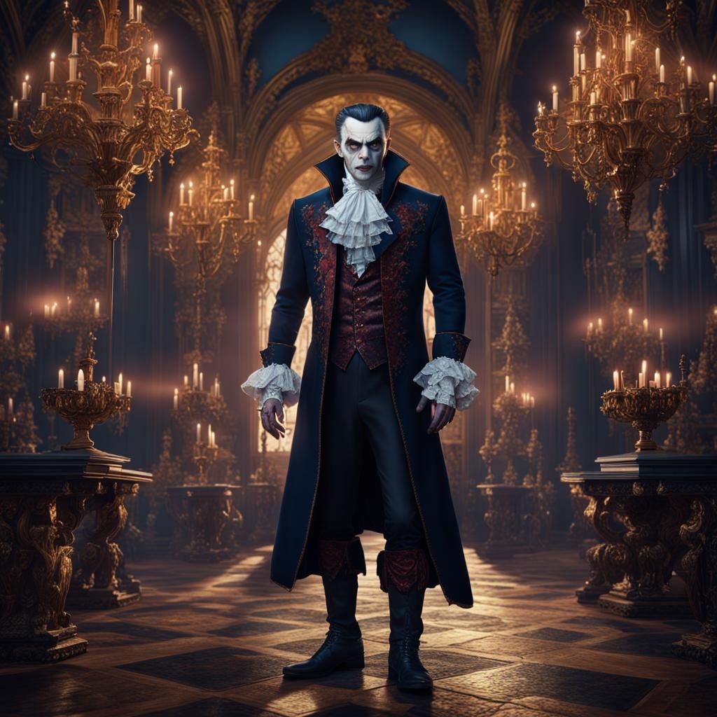 Glamorous Vampire in Baroque Style, Detailed Matte Painting