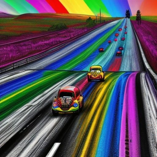 Melancholic Rainbow Road in Expressionist Style