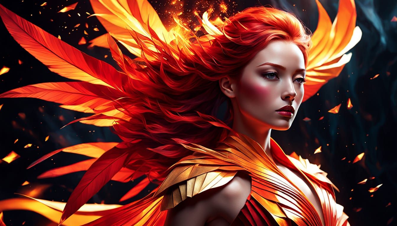 Phoenix Woman in Flight: Fantasy Digital Art