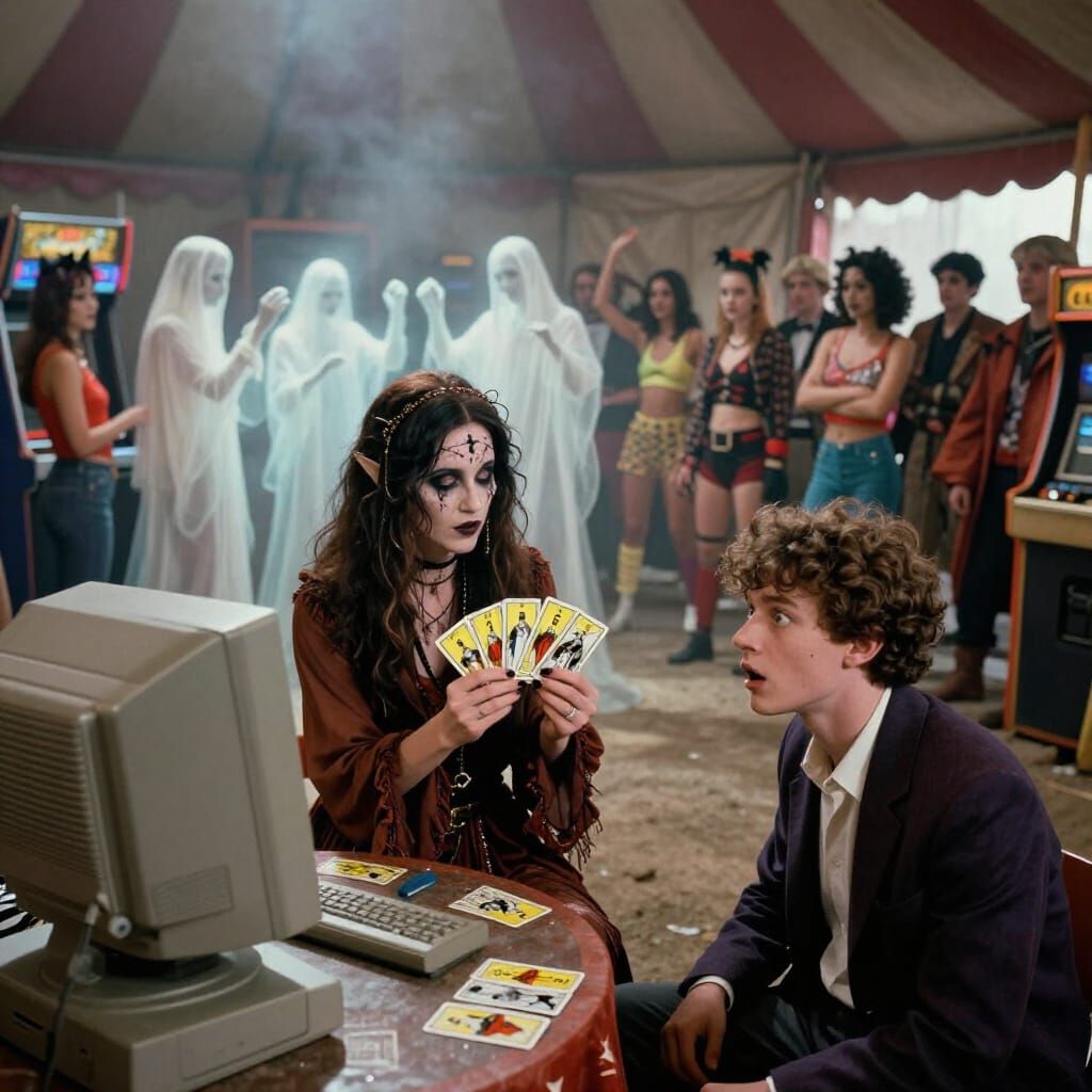 1950s Circus Tent with 80s Tech and Tarot Reading