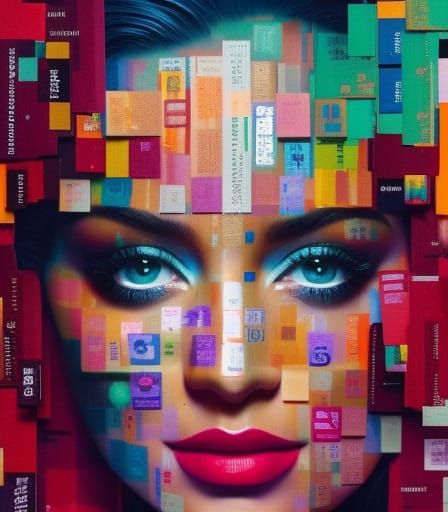 Girl Covered in Stamps: Hyperdetailed Digital Portrait