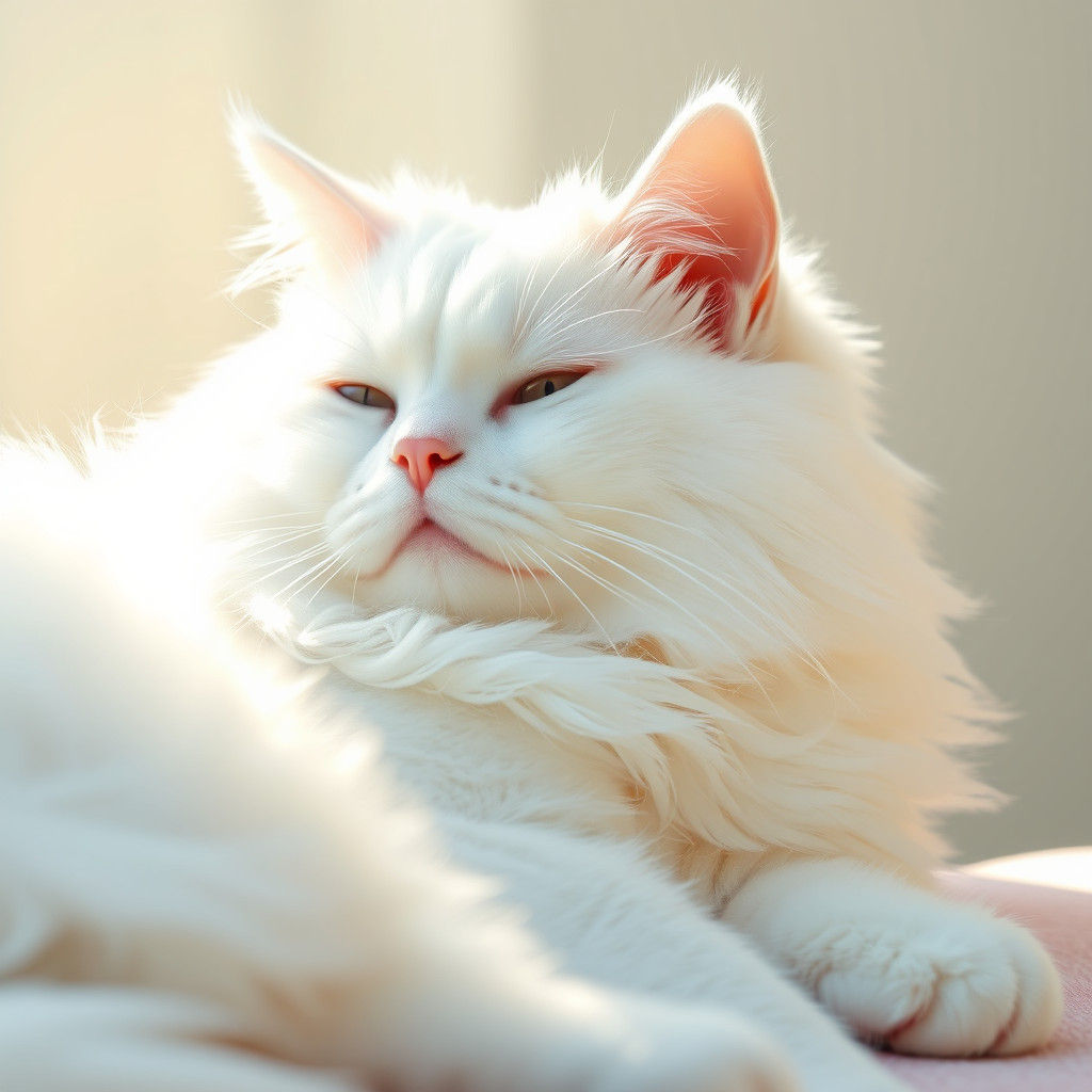 White Cat Lounging in Sunbeam: A Digital Art Dream