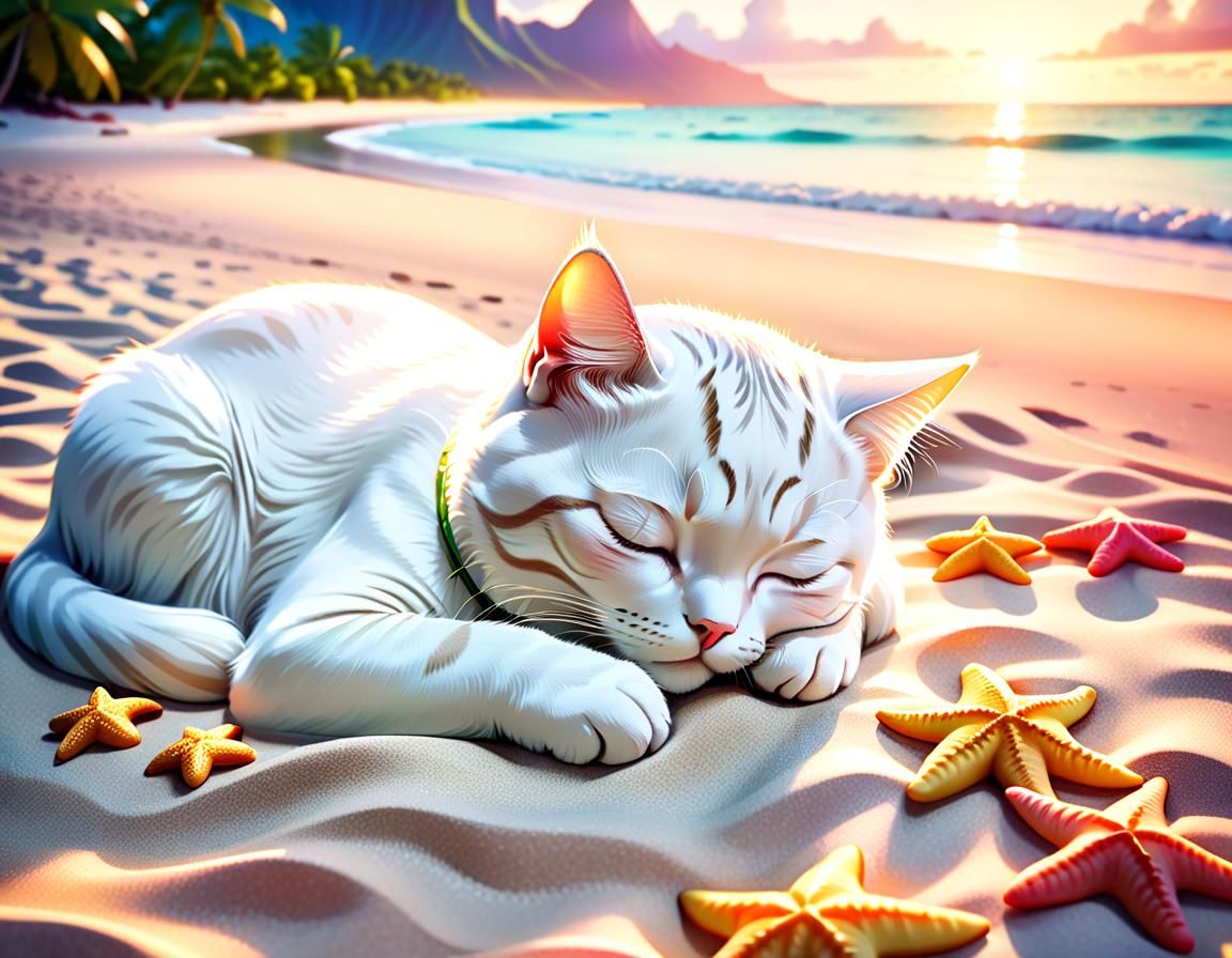 Sleeping Cat on Hawaiian Beach by Anna Dittmann