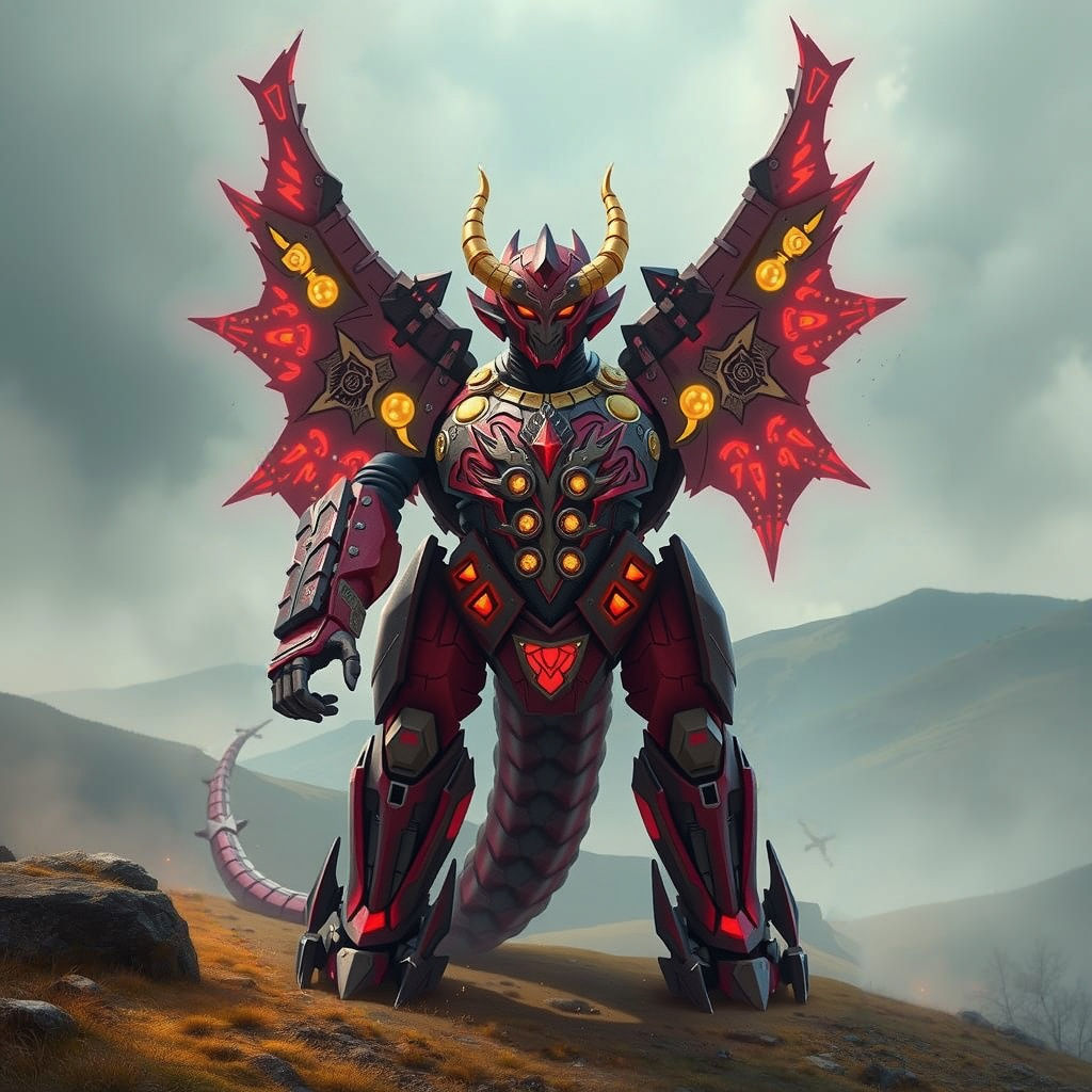 Ethereal Crimson Chimera Zord of Medieval Fantasy