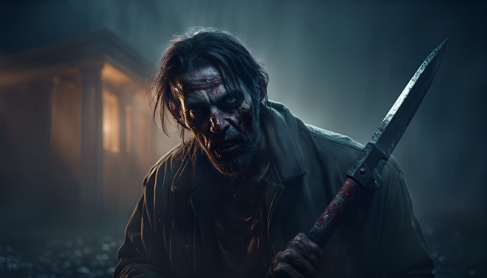 Creepy Zombie Killer Portrait in Photorealistic Horror Style