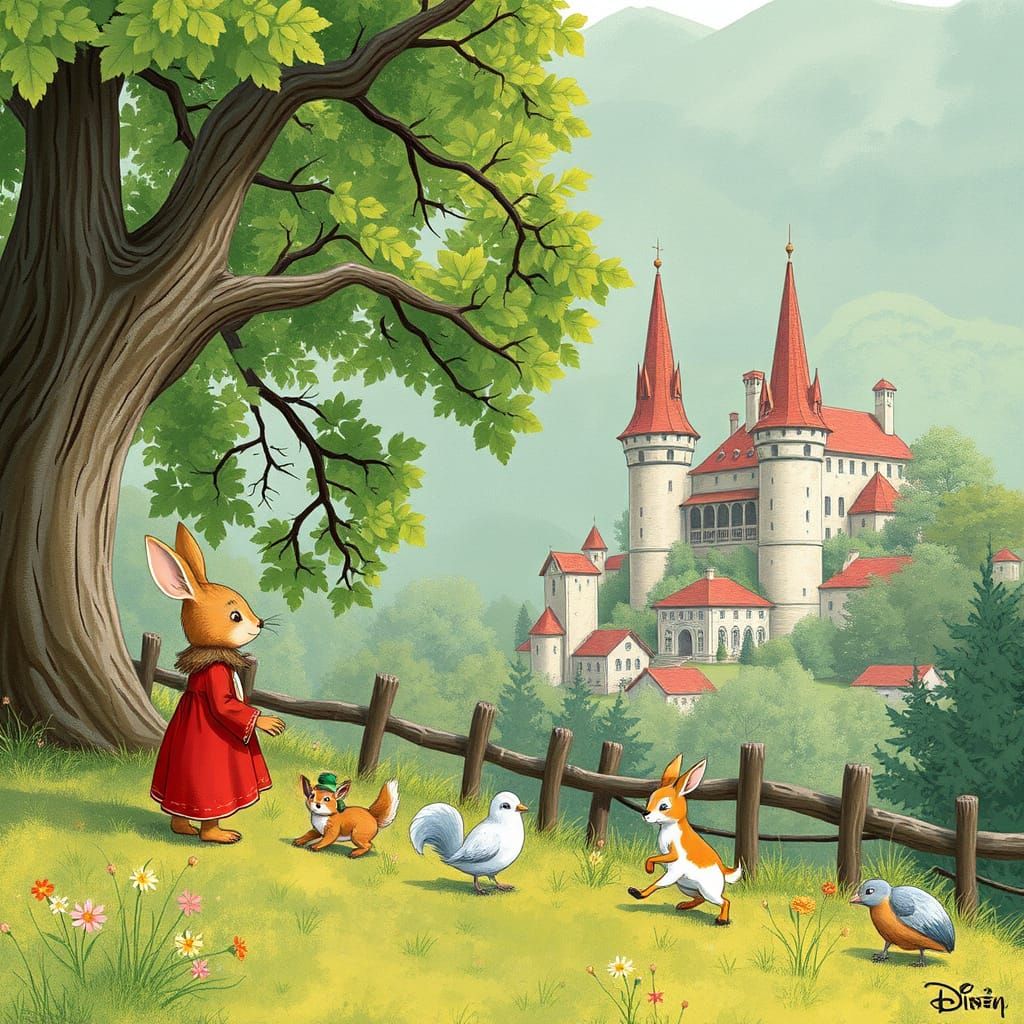 Rabbit Family Celebrates Birthday in Whimsical Woodland Scen...