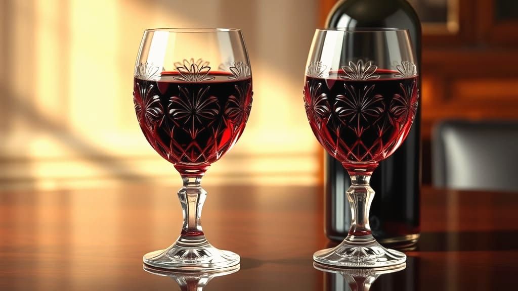 Exquisite Crystal Wine Glasses and Fine Wine Bottle