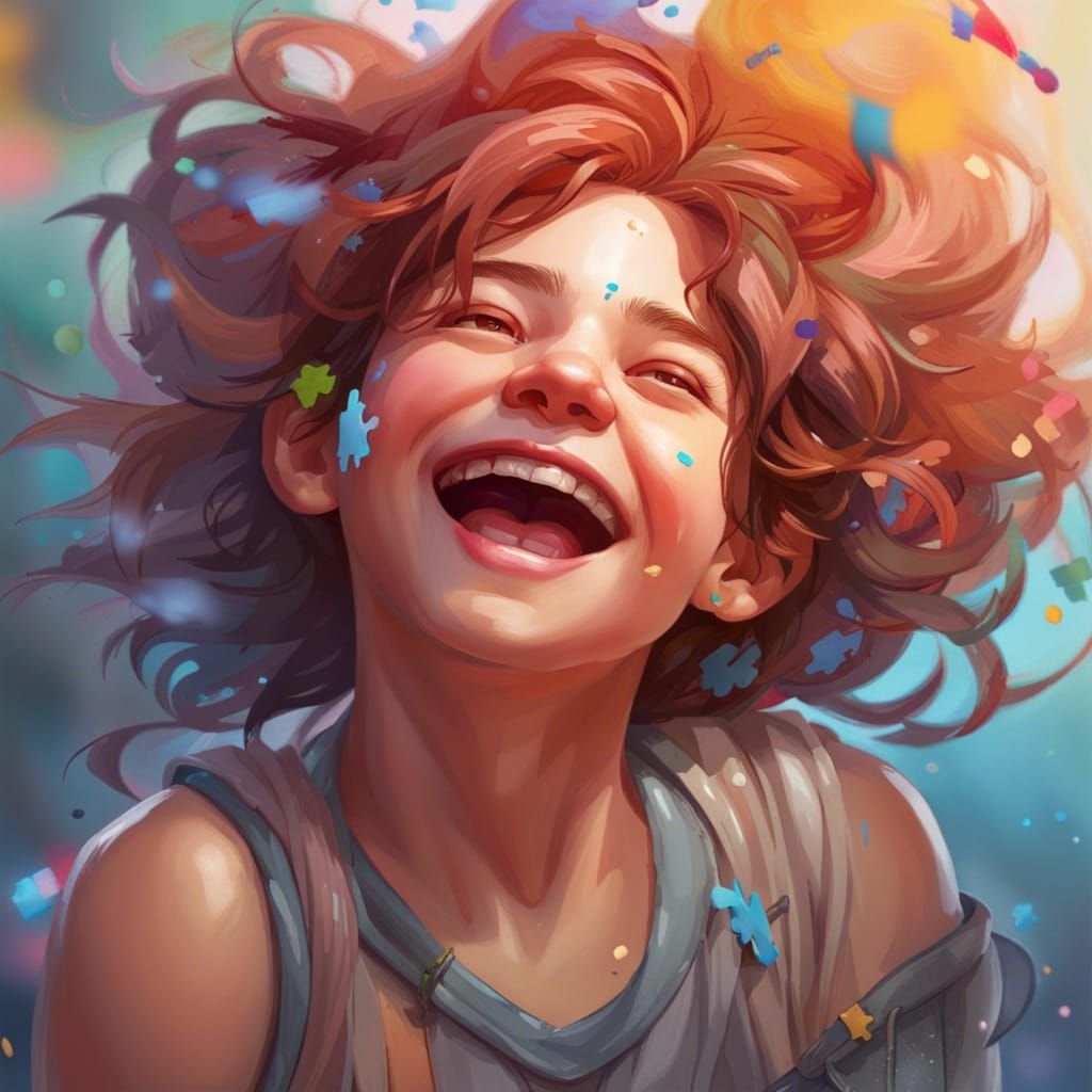 Happy Laughter Portrait in Art Nouveau Style