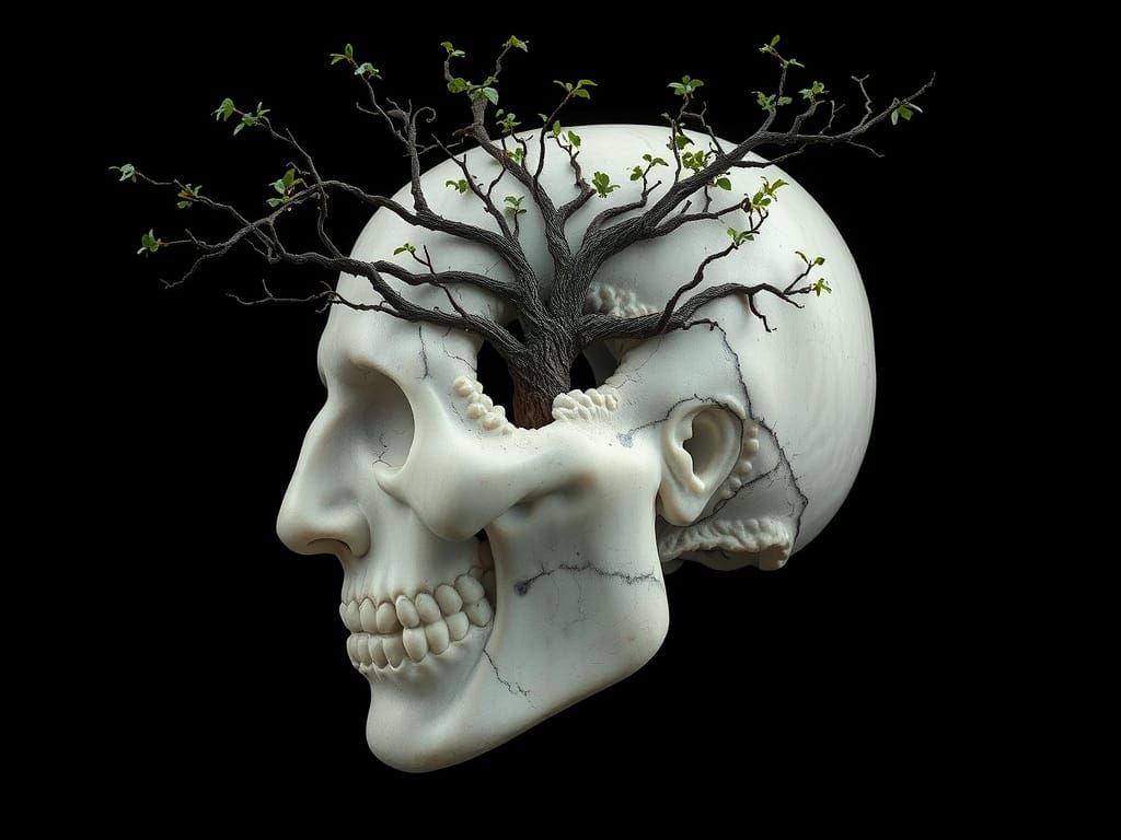 Marble Head with Tree: Surreal Digital Art