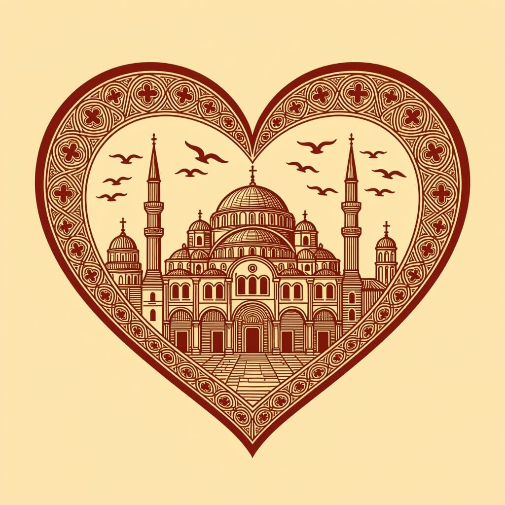 Heart-Shaped Byzantine Church with Sepia Tones