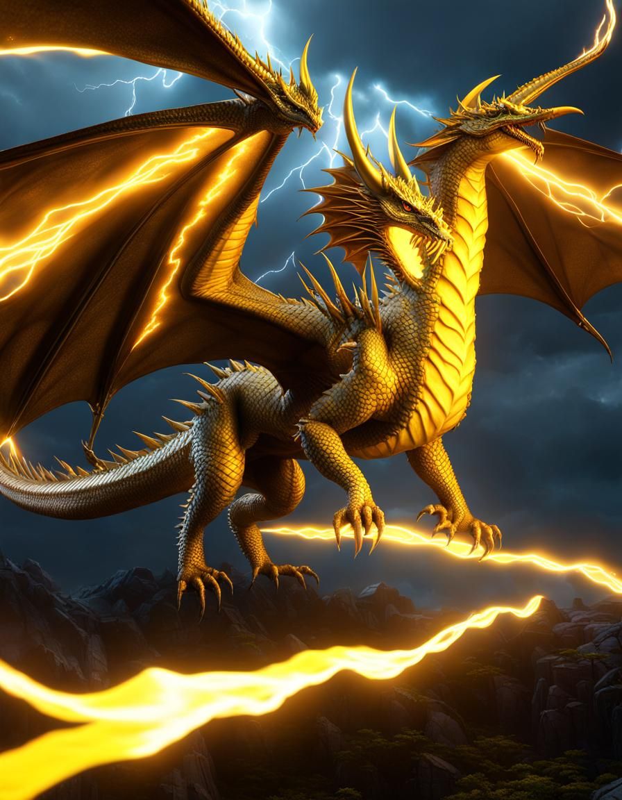 Electrifying Yellow Dragon Wyvern in Fantasy Art Style