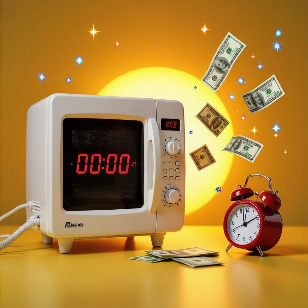 Unplugged Microwave Saving Pesos, Hyperrealistic Style