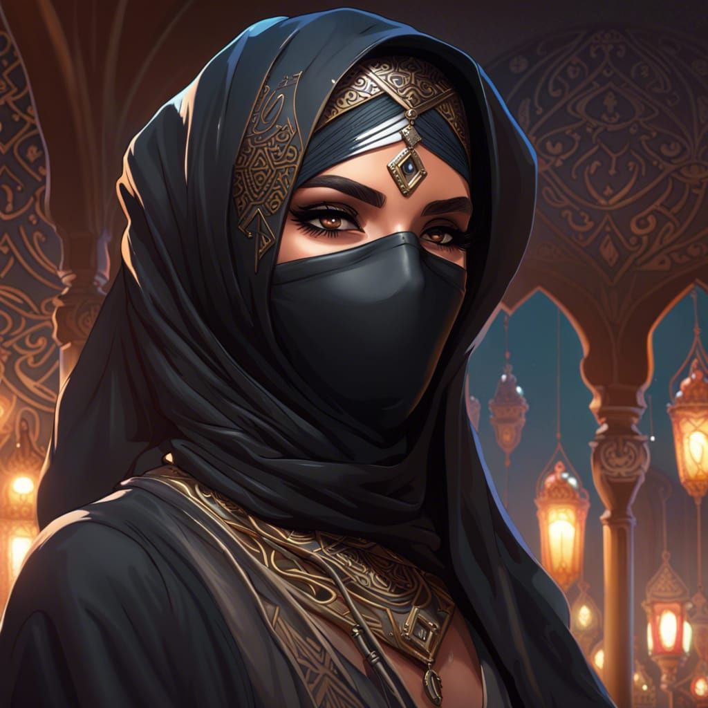 A beautiful girl wearing niqab and tight fitting clothes, ex...