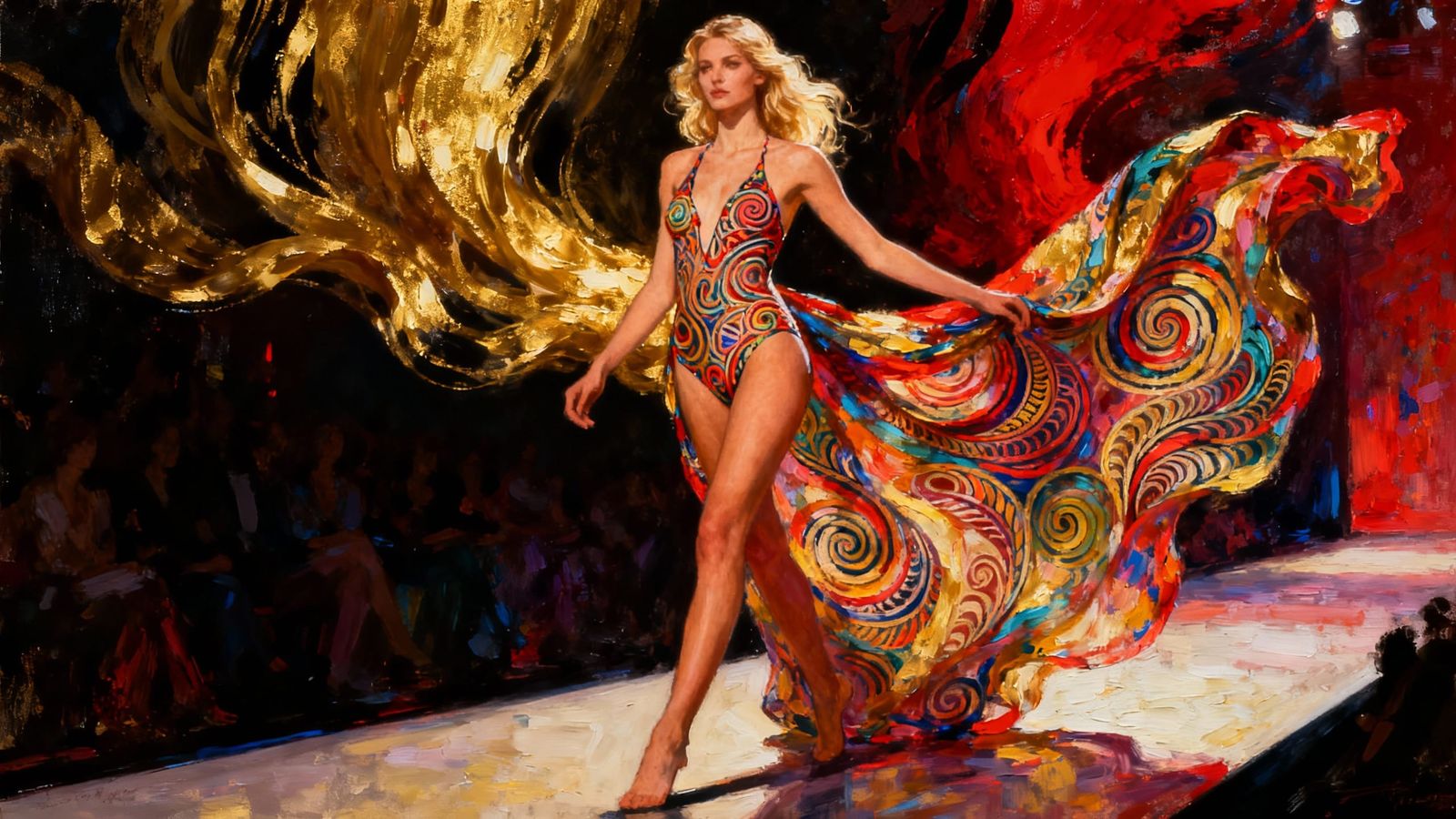 Swedish Supermodel in Surreal Swimwear - Oil Painting Style
