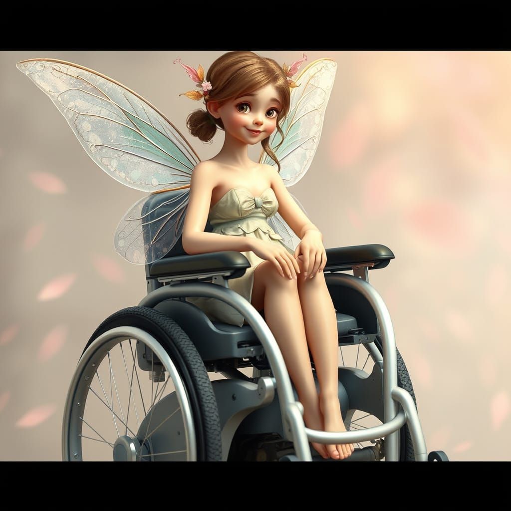 Delicate Fairy Girl in Electric Wheelchair, Whimsical Art