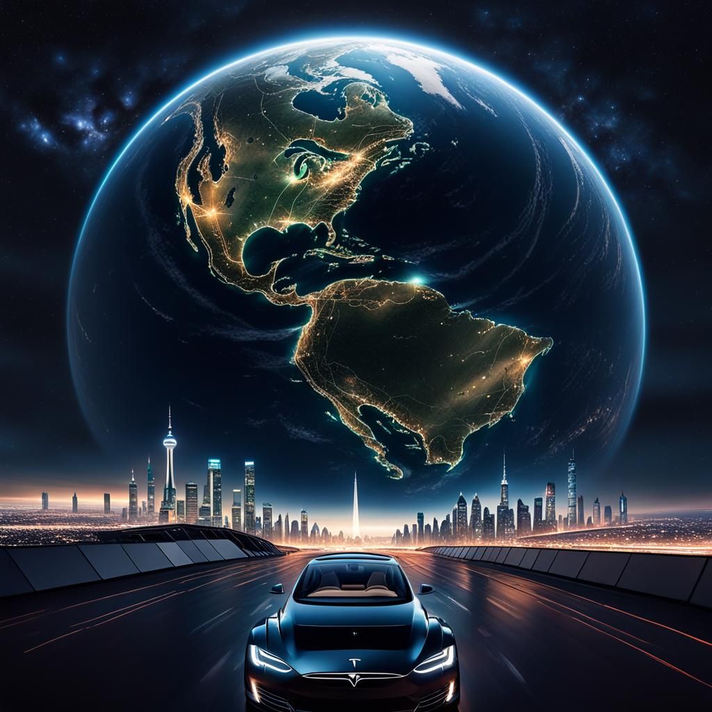 Futuristic Tesla in Advanced Martian Cityscape