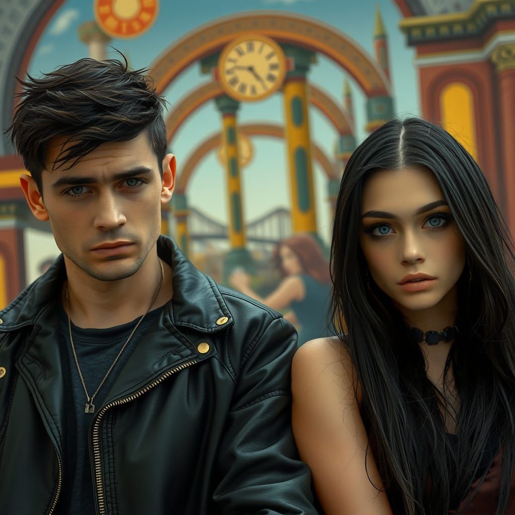 Biker and Goth Girl Photograph in Hyperrealism Style