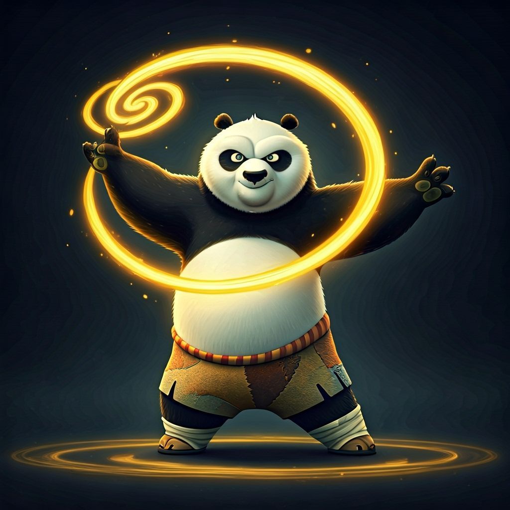 Po From Kung Fu Panda Practicing Tai Chi With Glowing Stick
